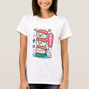 Camiseta Kawaii Sushi Stack – Desenho de comida japonesa fo