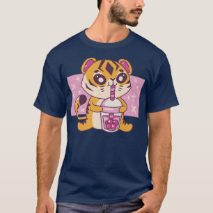 Camiseta Kawaii Tiger Baby with Boba Tea Cute Japonês Grap