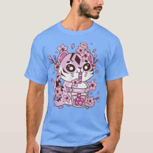 Camiseta Kawaii Tiger com Bubble Tea e Boba tea e Saku