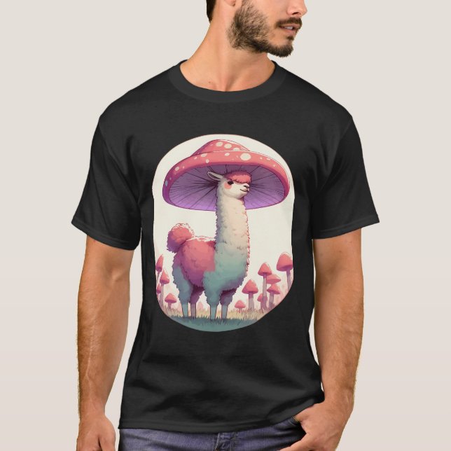 Camiseta Kawaii, um simples lama sorridente em Mushroom Hat (Frente)
