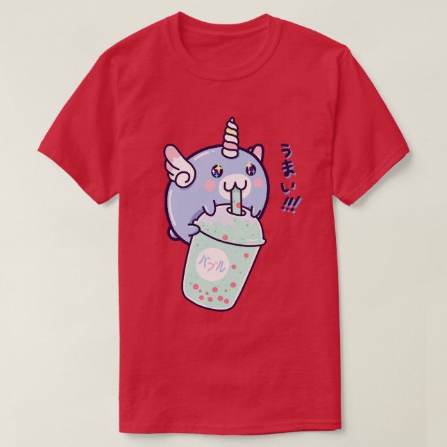 Camiseta Kawaii Unicorn Bubble Tea (Frente do Design)