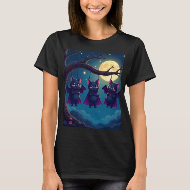 Camiseta Kawaii Vampire Bats à Noite 🌙 🦇 (Frente)
