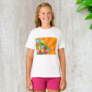 Camiseta Kawaii Verão Doodles Sol Praia e Tropical