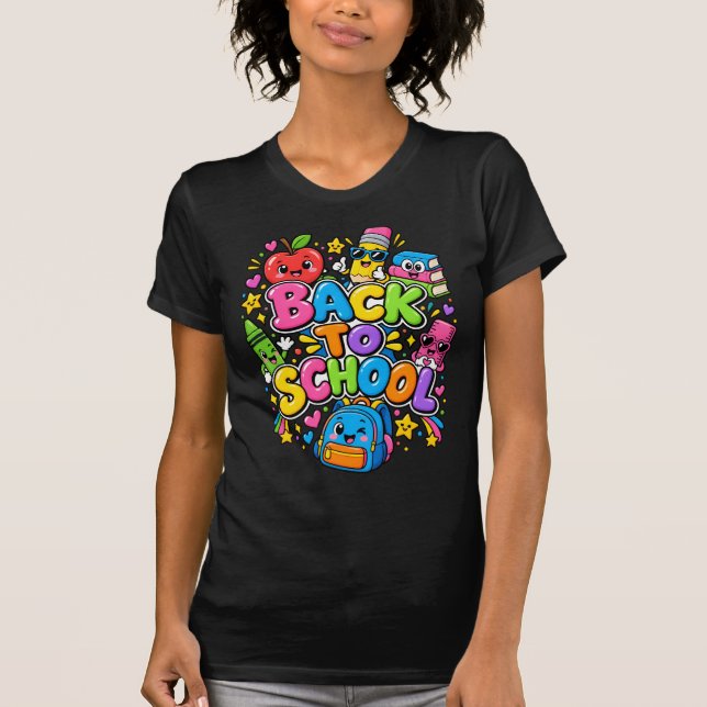 Camiseta Kawaii Volta às Aulas Cartoon Diversão (Frente)