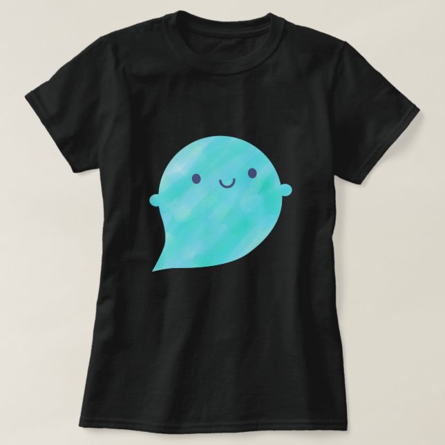 Camiseta Kawaii Watercolor Ghost (Oceano) (Frente do Design)