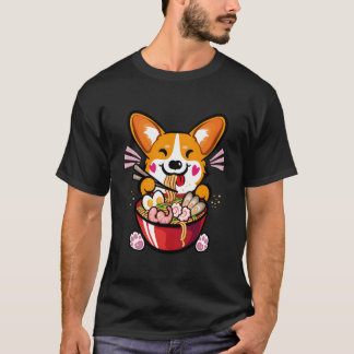 Camiseta Kawaii Welsh Corgi Comendo Ra