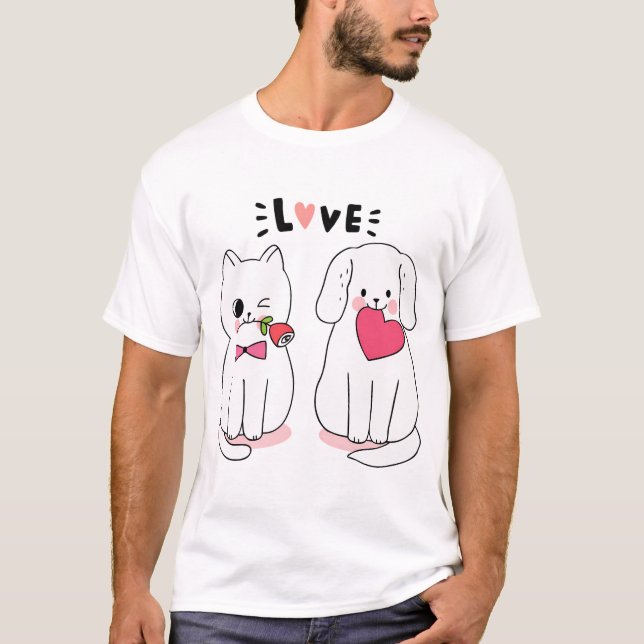 Camiseta Kawaii White Cats Lover E Big Heart (Frente)