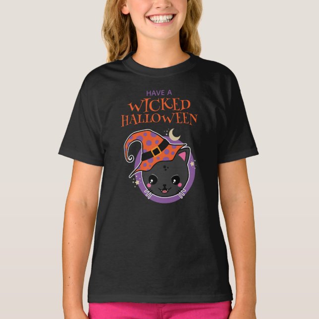 Camiseta Kawaii Witch Cat Halloween (Frente)