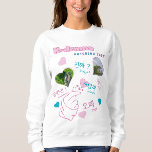 Camiseta Kdrama 2 Colagem de Fotos tipografia hangul corean