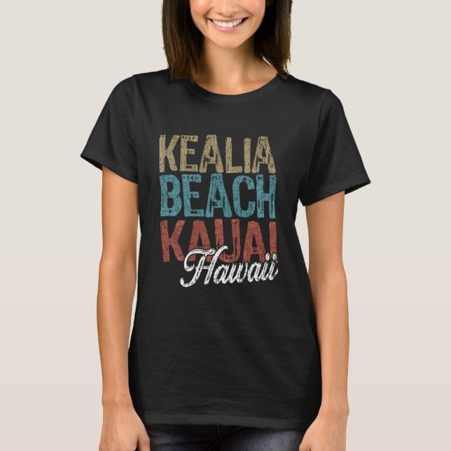 Camiseta Kealia Beach KAUAI Hawaii HIBISCUS & SCRIPT Three  (Frente)