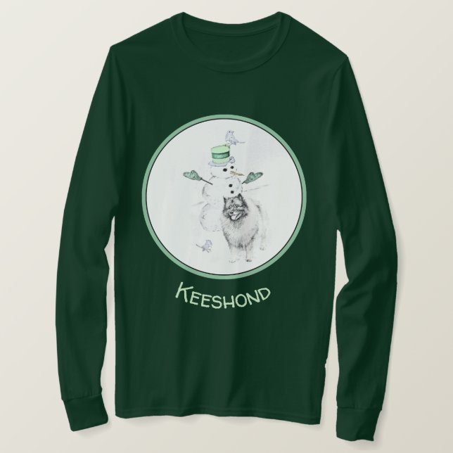 Camiseta Keeshond Christmas Snowman Pinting Art (Frente do Design)