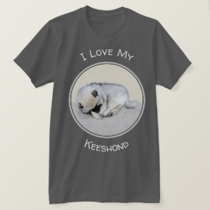 Camiseta Keeshond Dormindo Puppy Pintura Original