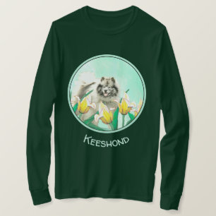 Camiseta Keeshond em Tulips pintando lindas artes caninas o