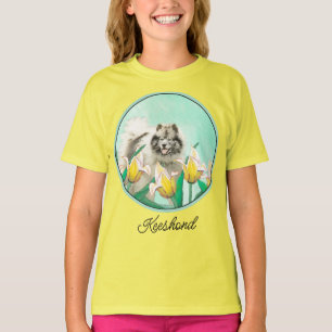 Camiseta Keeshond em Tulips pintando lindas artes caninas o