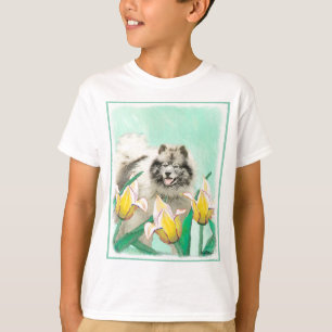 Camiseta Keeshond em Tulips pintando lindas artes caninas o