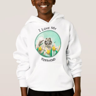 Camiseta Keeshond em Tulips pintando lindas artes caninas o