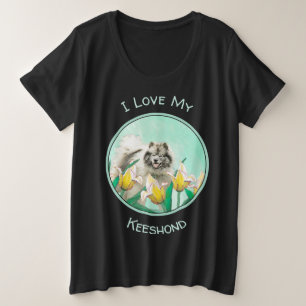 Camiseta Keeshond em Tulips pintando lindas artes caninas o