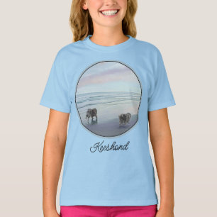 Camiseta Keeshonds na Pintura de Arte Canina à Beira-Mar