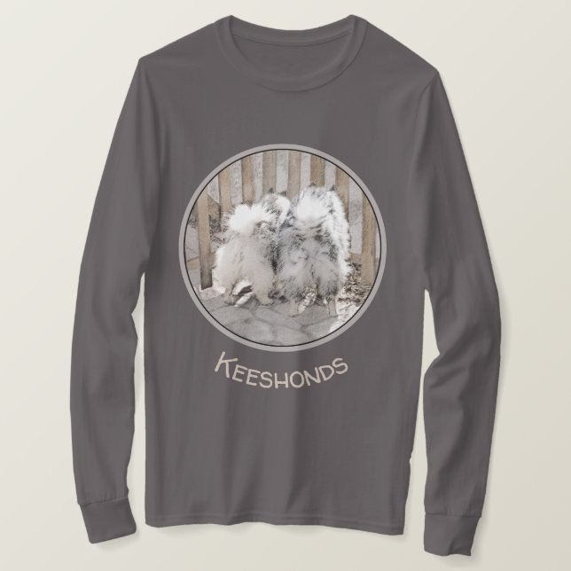 Camiseta Keeshonds na Pintura de Portão - Arte de Cachorro  (Frente do Design)