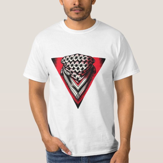 Camiseta Keffiyeh do Triângulo Vermelho Invertido (Frente)