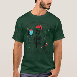 Camiseta keleton Visto Santa Hat Bebendo Café Natal H