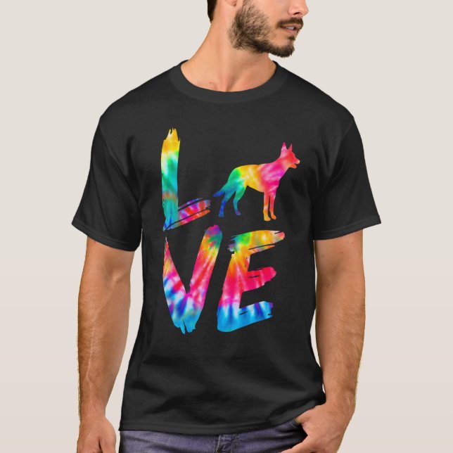 Camiseta Kelpie Tie Dye Love Dog Mãe Pai (Frente)