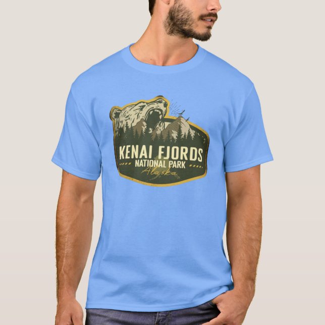 Camiseta Kenai Fjords National Park Alaska Retro Badge Camp (Frente)