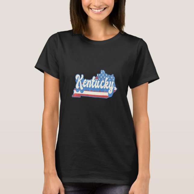 Camiseta Kentucky Map State American Flag 4º Do Orgulho De  (Frente)