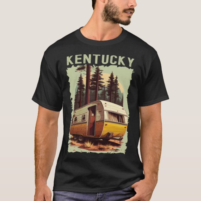 Camiseta Kentucky Sunset retro 70s, acampamento de caminhad (Frente)
