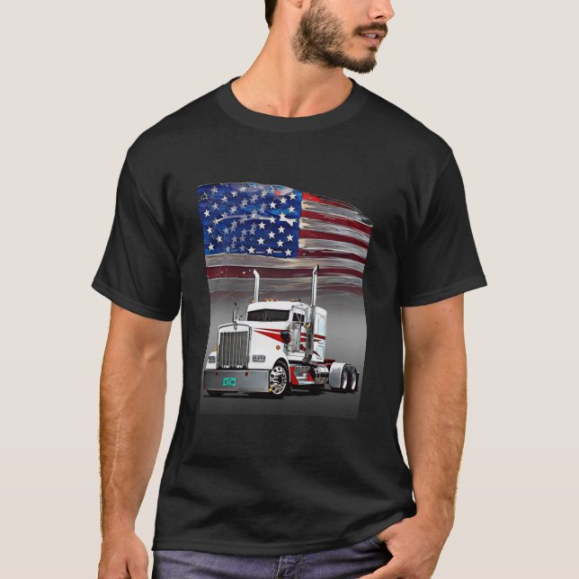 Camiseta Kenworth Truck e a bandeira americana por Gas Auto (Frente)