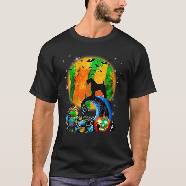 Camiseta Kerry Blue Terrier e Yellow Moon Halloween Engraça (Frente)
