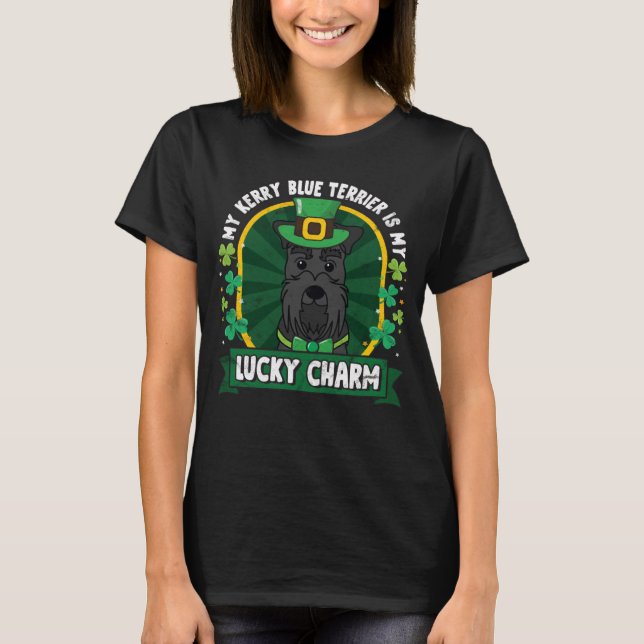 Camiseta Kerry Blue Terrier St Patricks Sortudo Charme Pai  (Frente)