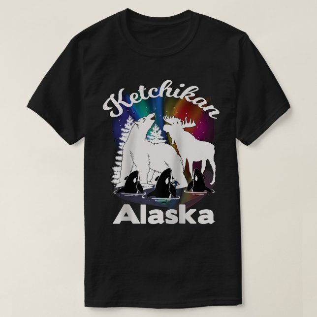 Camiseta Ketchikan Alaska Aurora Borealis Bear Moose Orca S (Frente do Design)