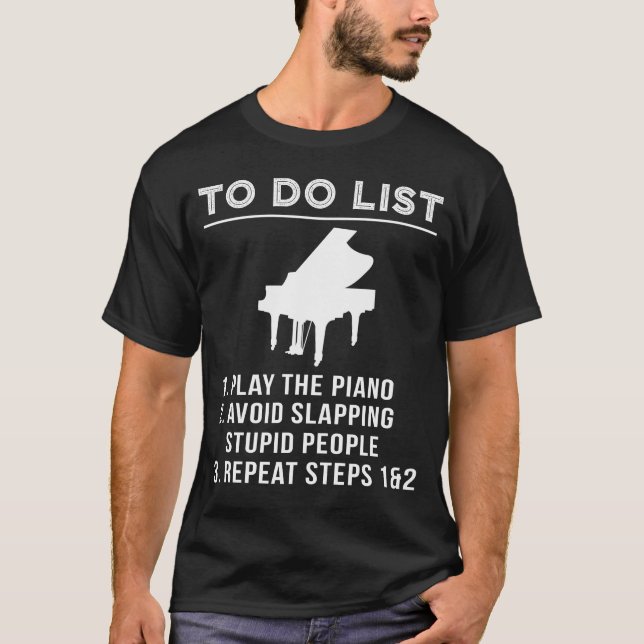Camiseta Key & Grin - Piano Tee Humorous To-Do para a Teste (Frente)