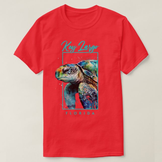 Camiseta Key Largo Florida Watercolor Sea Turtle Retrato (Frente do Design)