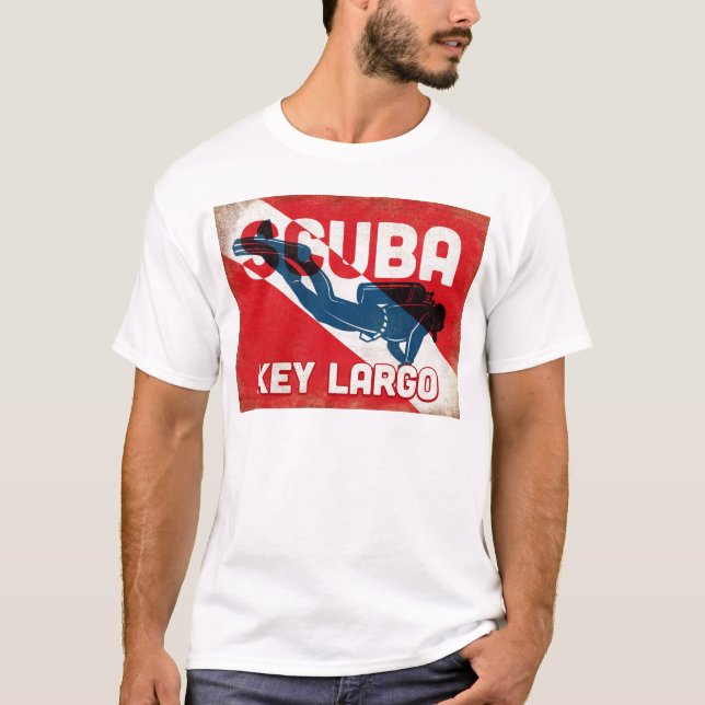 Camiseta Key Largo Scuba Diver - Retro Azul (Frente)