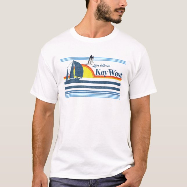 Camiseta Key West - Beach Retro 70S 80S Island Sailing Boat (Frente)
