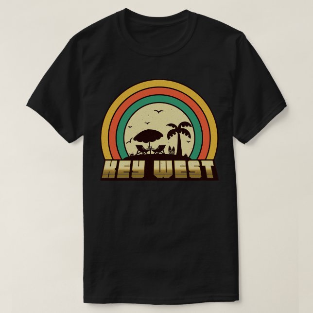 Camiseta Key West Beach Vintage Retro Sunset Estilo (Frente do Design)