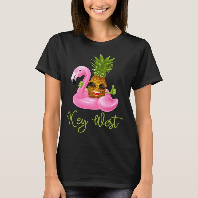 Camiseta Key West Florida Beach Tropical  Flamingo Pineappl (Frente)