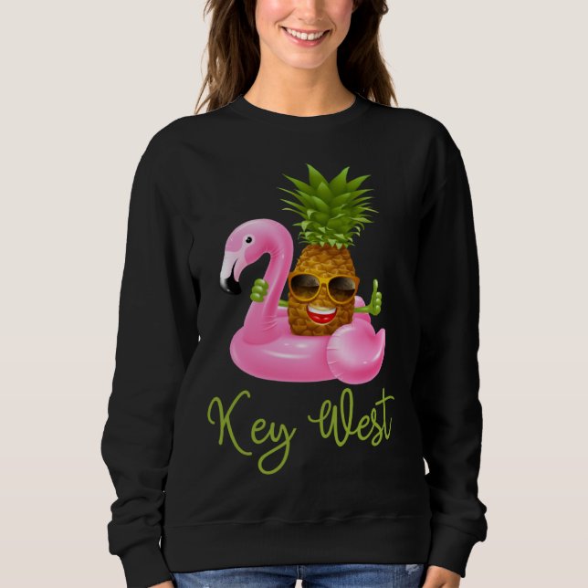 Camiseta Key West Florida Beach Tropical  Flamingo Pineappl (Frente)