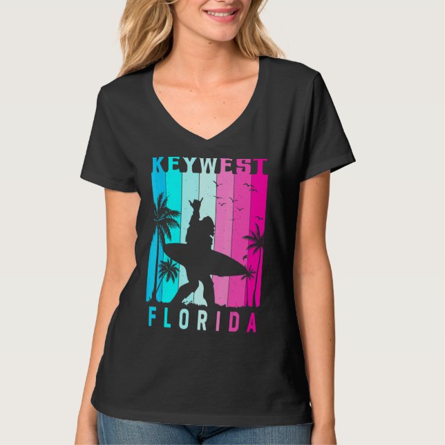 Camiseta Key West Florida Retro Beach Sunset Summer Vibes A (Frente)