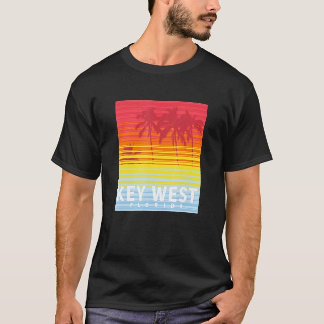 Camiseta Key West Florida Retro Sunset Palm Trees (Frente)