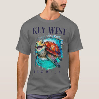 Camiseta Key West Florida Watercolor Happy Sea Tartaruga