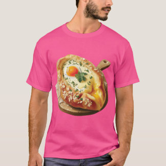 Camiseta Khachapuri Georgian Cheese and Egg Bread On A Wood