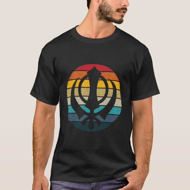Camiseta Khanda Retro Sunset Punjabi Sikhism Sikh Gift (Frente)