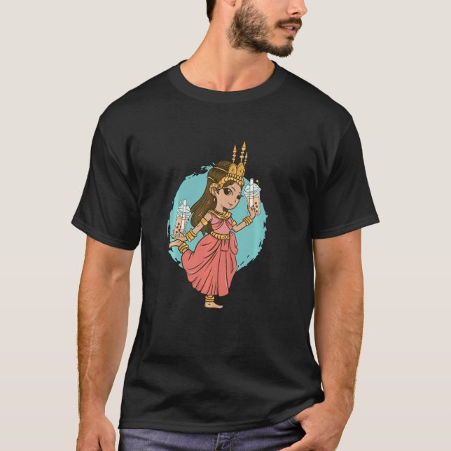 Camiseta Khmer Thai E Lao Apsara Princess Girl Rosa Blue (Frente)