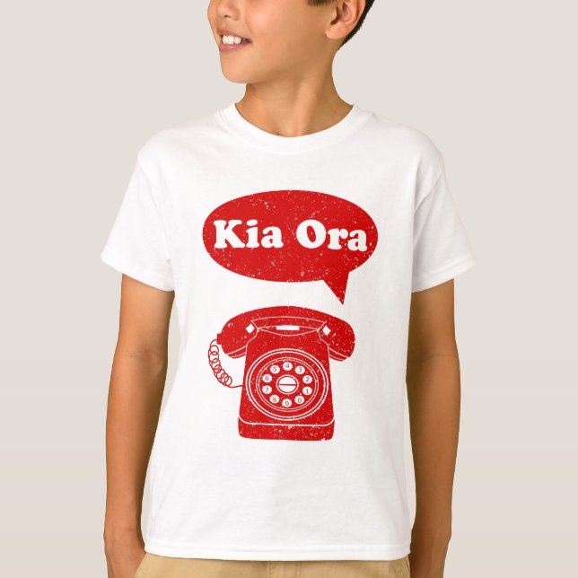 Camiseta Kia Ora Te Reo Maori Língua Retro Telefone (Frente)
