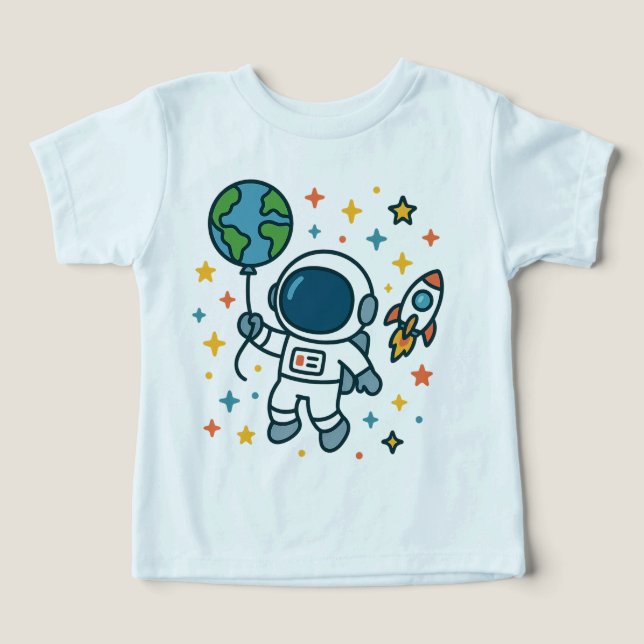 Camiseta Kid do Explorador de Espaço - Astronauta com o Bal (Design frontal)