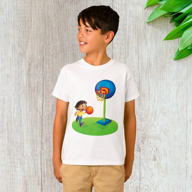 Camiseta Kid Jogando Basquete com Esporte de Hoop (Criador carregado)