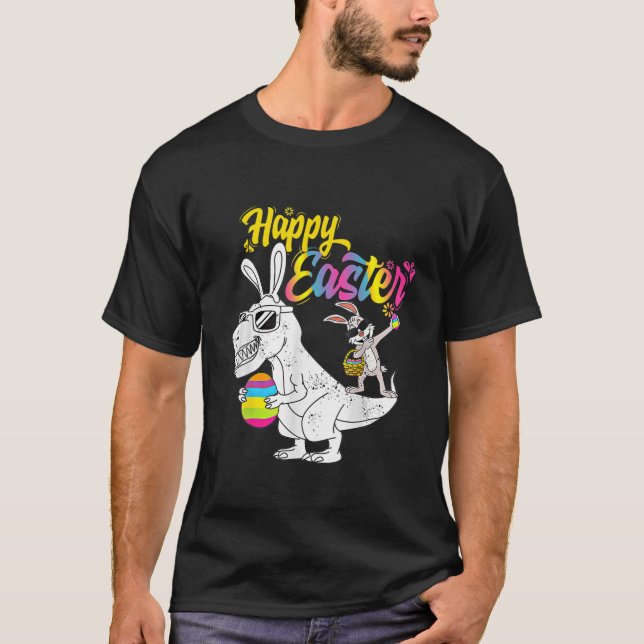 Camiseta Kidasaurus Felz pascoa T Rex Dino Dabbing Rabbit (Frente)